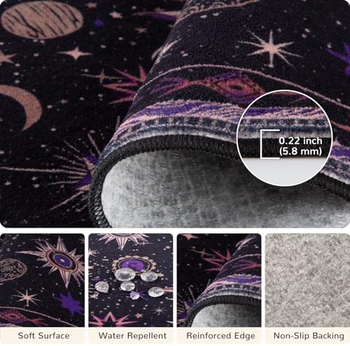 Vacuum-Friendly, 2x3 Washable Area Rug, Black Purple Beige