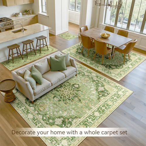 RELEANY Washable Area Rug, Runner 2'x10', Green/Yellow