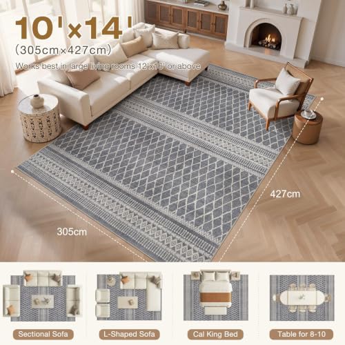 cotiled Boho 10x14 Area Rug for Living Room: Large Moroccan Washable Rug