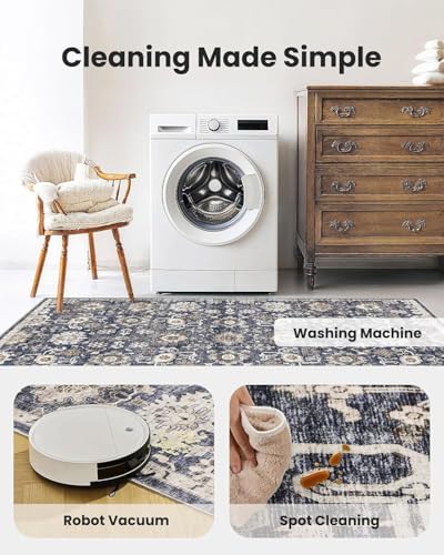 Amada 2x6 Washable Runner Rug for Kitchen and Entryway, Blue/Brown, Vintage