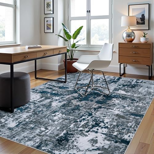 5x8 Area Rugs for Living Room Washable Bedroom Dining Room Navy Grey