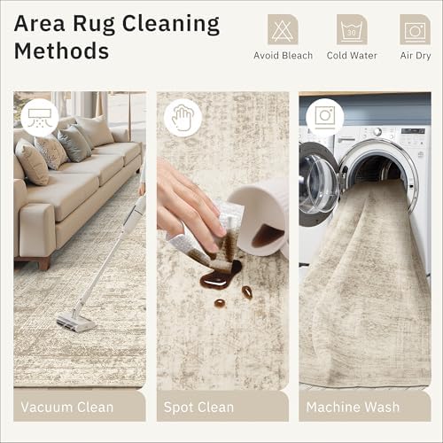 Soalmost 6x9 Area Rug for Living Room Washable Rugs Non-Slip Beige