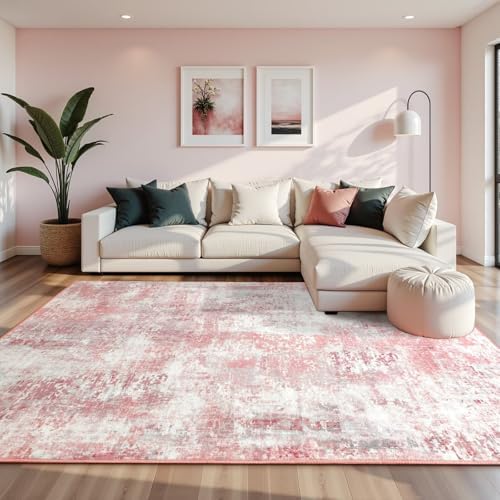 Macgace Washable Abstract Small Area Rug for Bedroom, 3x5 Rugs Pink