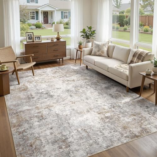 UERMEI 9x13 Area Rug Living Room Rugs Washable Neutral Brown Grey Carpet