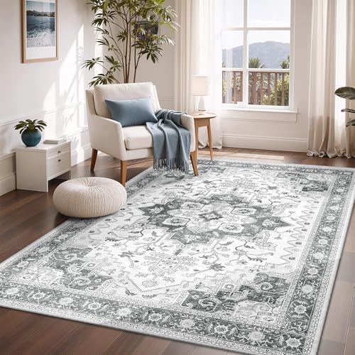 befbee 3x5 Entryway Rug Indoor Washable Boho Non Slip Low Pile Carpet Grey