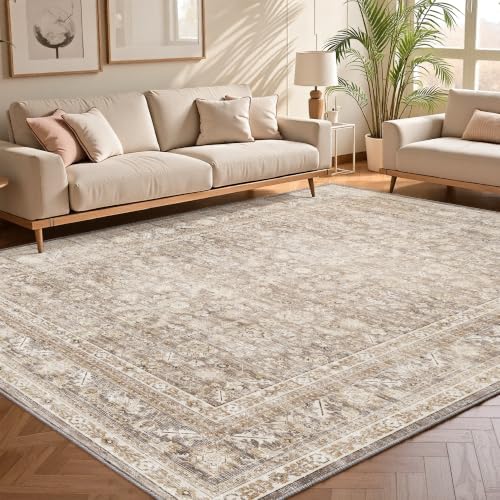 OPPODREAM Vintage Beige Area Rugs 8x10, Washable Rug for Living Room