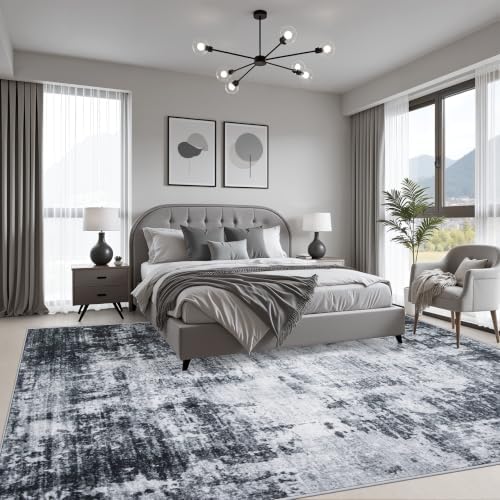 5x8 Area Rug Living Room: Modern Washable Soft Carpet Dark Black