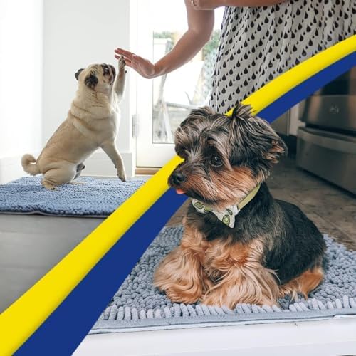 Muddy Mat® | Super Water Absorbent Door Mat Indoor, Microfiber Quick Dry Chenille Entryway Rug, Slip Resistant Front Door Mat, Indoor Mats for Entryway, Machine Washable Pet Rug, Baby Blue 5ft x 7ft