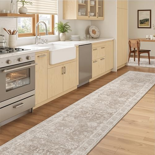 Madane Runner Rug 2x12 for Hallway, Kitchen Non-Slip Runner Rug Brown/Sand