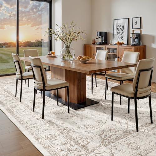 Madane 8x12 Area Rugs for Living Room, Washable Natural Rug Brown/Ivory