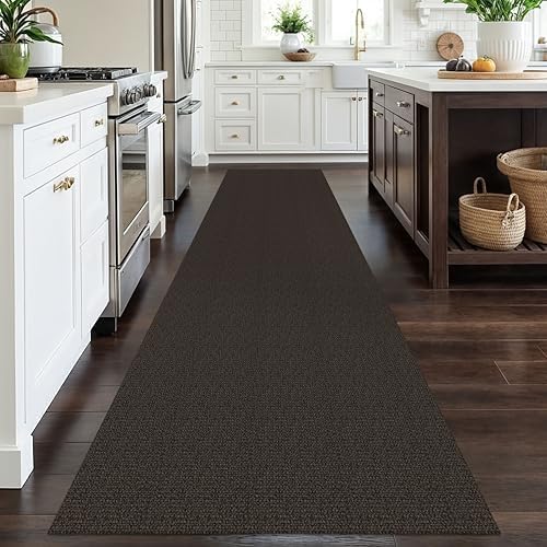 EARTHALL Washable Runner Rug, Non Slip Hall Runner, 3x12 Ft, Taupe/Coffee