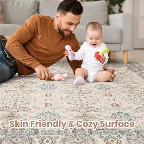 cotiled 10x14 Area Rug for Living Room, Washable, Traditional, Multi Color