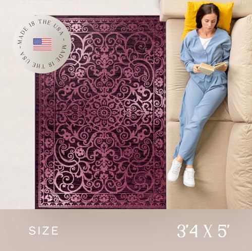 Maples Rugs Pelham Vintage Medallion Area Rugs, 3'4 x 5', Wineberry