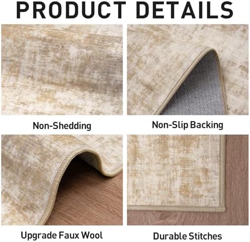 4x6 Area Rugs for Living Room: Washable Abstract Beige Bedroom Carpet
