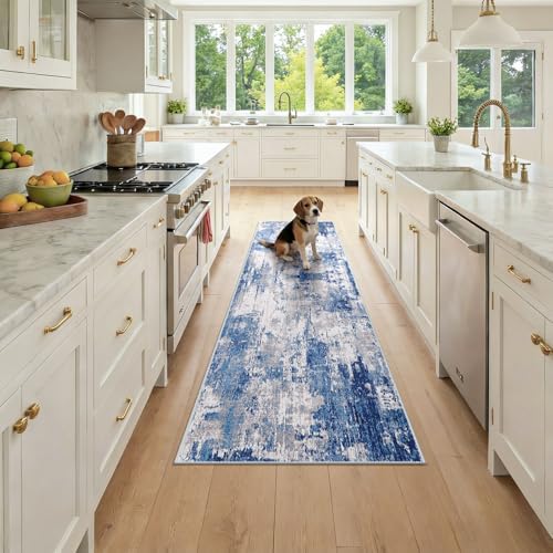 RELEANY Washable Runner 2'x7' Abstract Area Rug for Hallway Blue Gray