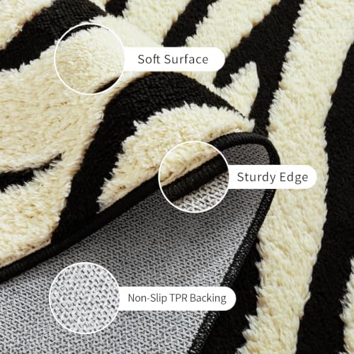 YIHOUSE Zebra Round Rugs 5ft: Modern Washable Non-Slip Area Rug
