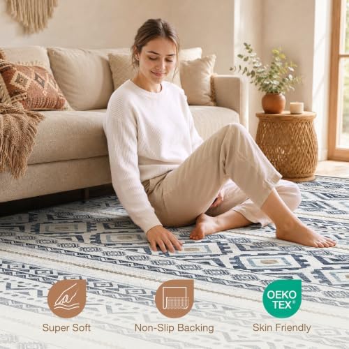 cotiled Boho 8x10 Area Rugs for Living Room: Large Moroccan Washable Rug