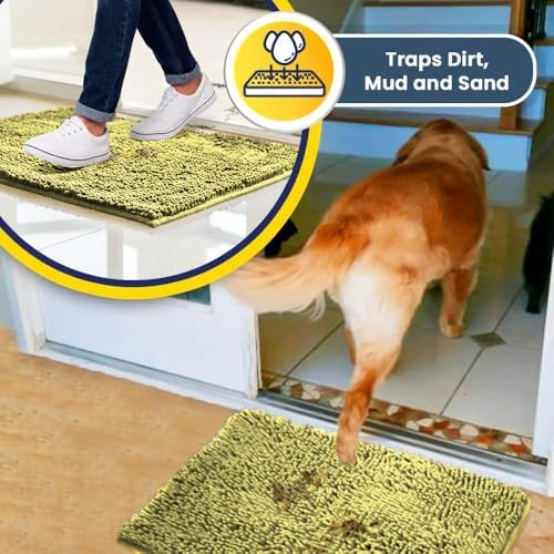 Muddy Mat® | Super Water Absorbent Door Mat Indoor, Microfiber Quick Dry Chenille Entryway Rug, Slip Resistant Front Door Mat, Indoor Mats for Entryway, Machine Washable Pet Rug, Yellow 24"x60"