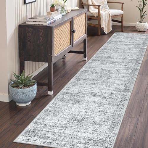 2'6 x 8' Runner Rug Non Slip,Washable Kitchen Rugs,Grey
