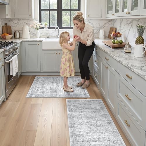 Kitchen Rugs Sets of 2, 2x3 2x4 Rug Runner,Grey