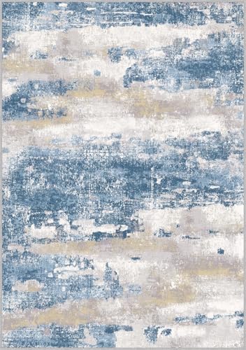 BEIMO Area Rugs 9x12 for Living Room, Blue Cream Washable Abstract Rug