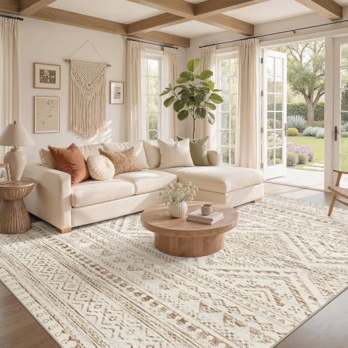 Nakagishi Boho 9x12 Area Rug Living Room Rugs Machine Washable Brown/Beige