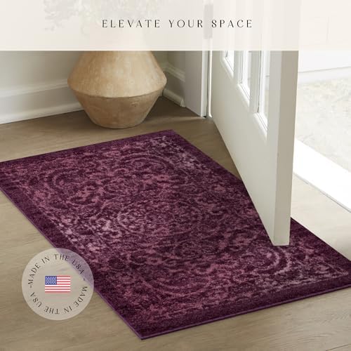 Maples Rugs Pelham Vintage Medallion Area Rugs, 1'8 x 2'10, Wineberry