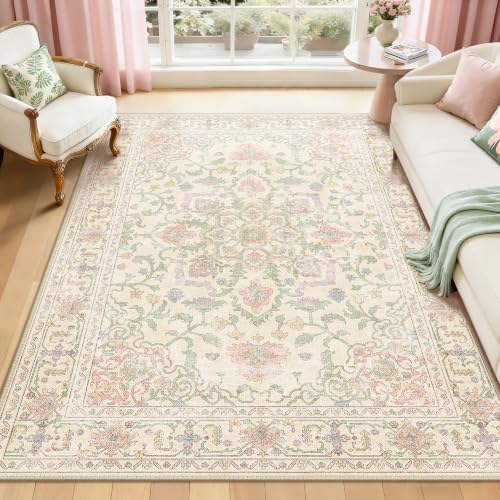 CAPALOCA 8x10 Washable Nursery Girls Low Pile Area Rug Purple Green Pink