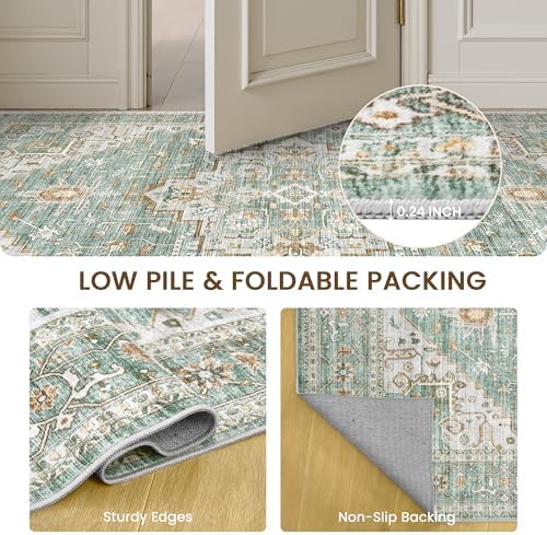 10x14 Area Rug for Living Room,Green Washable Large Rug Soft Boho Carpets