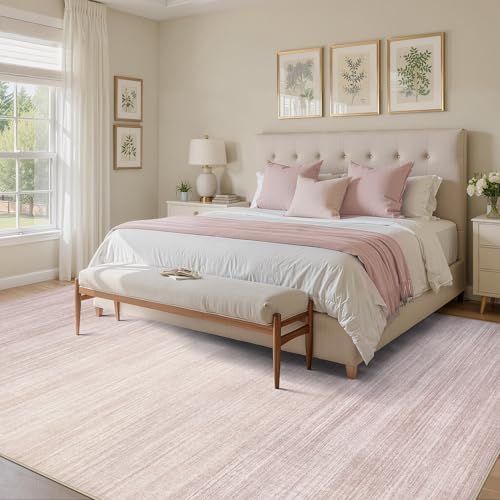 UERMEI 9x12 Washable Area Rug - Neutral Modern Abstract Living Room Rugs, Non-Slip Soft Large Indoor Floor Carpet for Bedroom Home Office & Under Dining Table Decor, Soft Pink