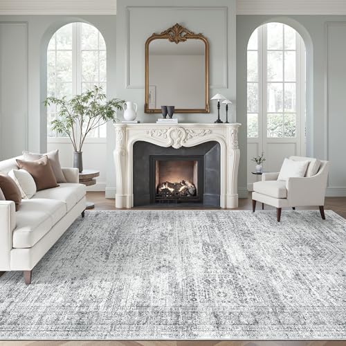 Soalmost 10x12 Area Rugs for Living Room Washable Rug Non-Slip Grey