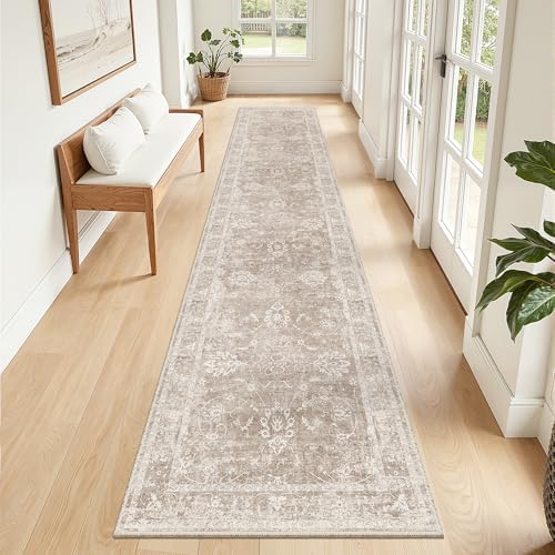 Madane Runner Rug 2x12 for Hallway, Kitchen Non-Slip Runner Rug Brown/Sand