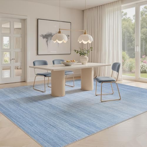 UERMEI 10x14 Washable Area Rug - Neutral Modern Abstract Living Room Rugs, Non-Slip Soft Large Indoor Floor Carpet for Bedroom Home Office & Under Dining Table Decor, Blue