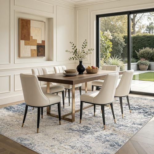DMOYEST Area Rug Living Room Rugs 10x12 Washable Abstract Beige Blue Carpet