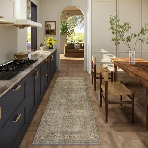 Washable Runners for Hallways Kitchen Rug: 2'6"x8' Runner Rugs Stain Resistant Non Slip Low Pile Soft Carpet Runners for Hallways Bedroom Kitchen Entryway Indoor Beside Bathroom Laundry Room