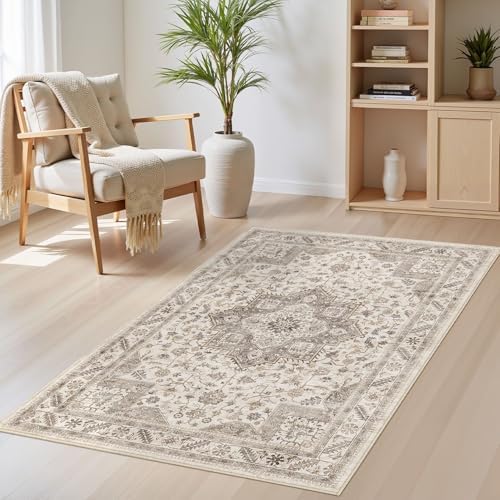 cotiled 3x5 Area Rug for Living Room, Washable, Traditional, Light Brown