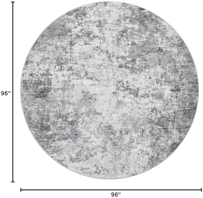 UERMEI 8ft Round Area Rug Living Room Rugs - 8x8 Washable Neutral Modern Abstract Soft Thin Rug Indoor Floor No Slip Rug Carpet for Bedroom Under Dining Table Home Office Decor - Grey