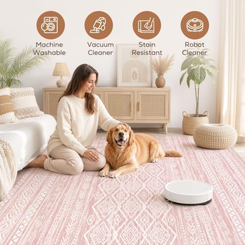 Nakagishi Boho 6x9 Area Rug Living Room Rugs Machine Washable Pink