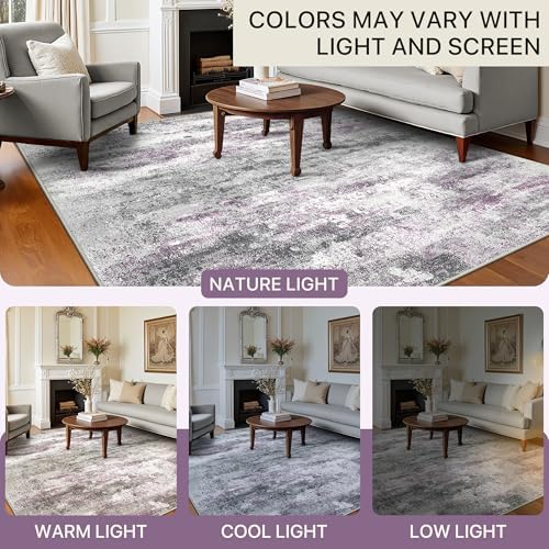 BEIMO 5x7 Area Rugs for Bedroom, Purple Grey Washable Abstract Non Slip Rug