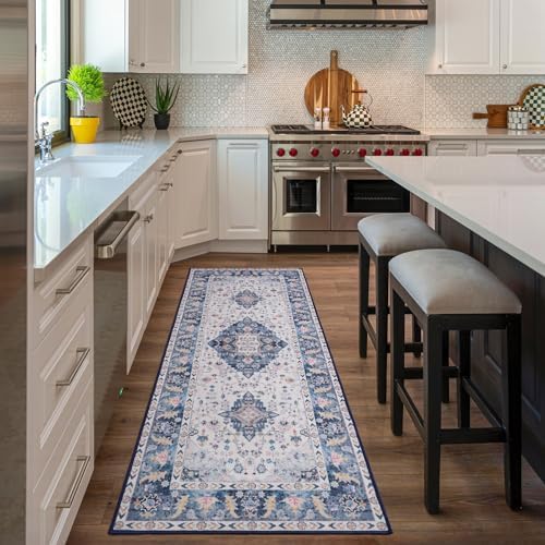 Amearea Vintage Design Runner Rugs for Living Room, 2x6 Blue Runner Rug