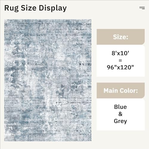 Soalmost Abstract Rug 8x10 Large Living Room Area Rugs Washable Blue/Grey