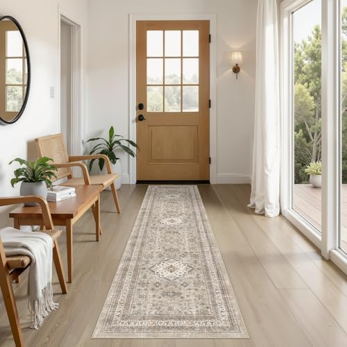 cotiled 2x6 Hallway Runner Rug for Entryway, Non-Slip Vintage, Beige