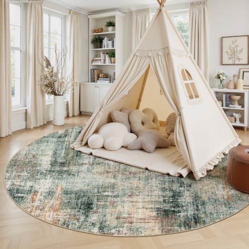 Lofus 6ft Area Rug for Living Room,Abstract Washable Rugs,Coffee/Green