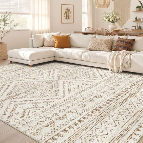Nakagishi Boho 9x12 Area Rug Living Room Rugs Machine Washable Brown/Beige