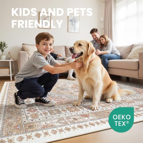 zesthome 9x9 Area Rug for Living Room,Large Washable Rug,Orange