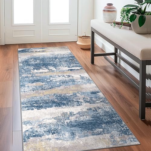 BEIMO 2x10 Runner Rug for Hallway, Blue Cream Washable Abstract Rug