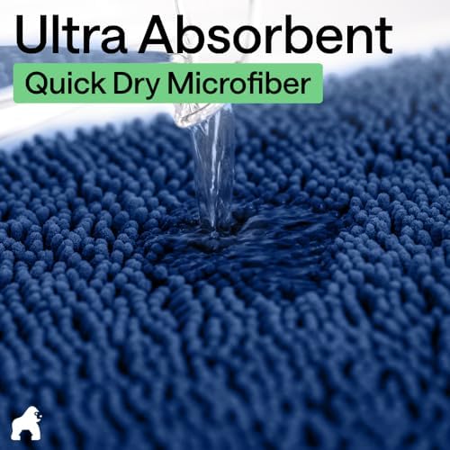 GORILLA GRIP Bath Rug Mat for Bathroom, Absorbent Chenille 24x17 Royal Blue