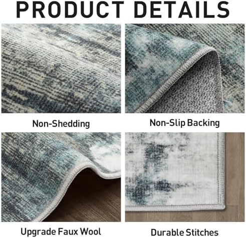 6x9 Area Rugs for Living Room: Washable Abstract Teal Green Bedroom Carpet