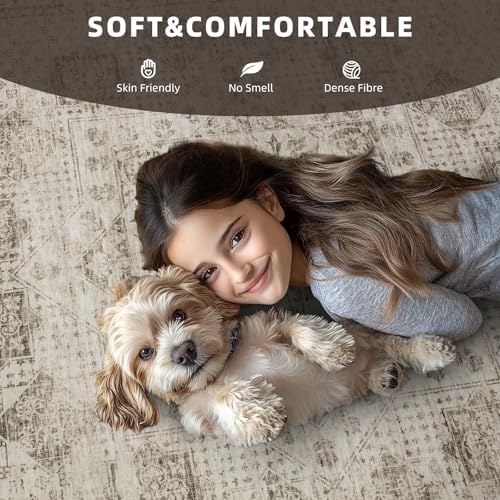 8x10 Boho Washable Area Rug for Living Room,Bedroom,Dining Room-Beige Brown