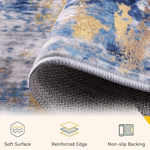 RELEANY Washable Square 9'x9' Area Rug for Living Room Blue Gold
